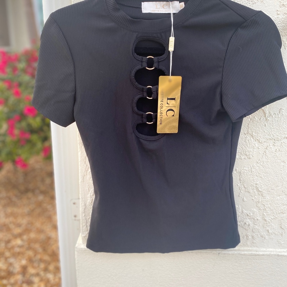 LC Lauren Conrad Black Fitted Cut-Out Bodysuit